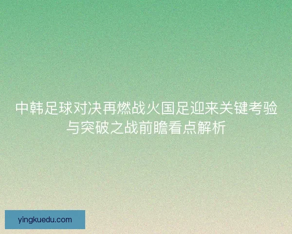 中韩足球对决再燃战火国足迎来关键考验与突破之战前瞻看点解析